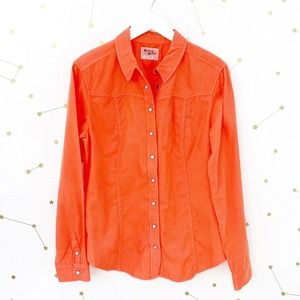 Anthro • Bright Orange Corduroy Western Shirt